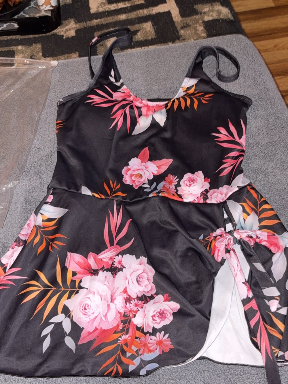 Women’s Black Floral Swimsuit with Pink Roses